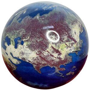 Vtg Handblown Glass Earth Globe Paperweight Signed James Lundberg Studios 1991